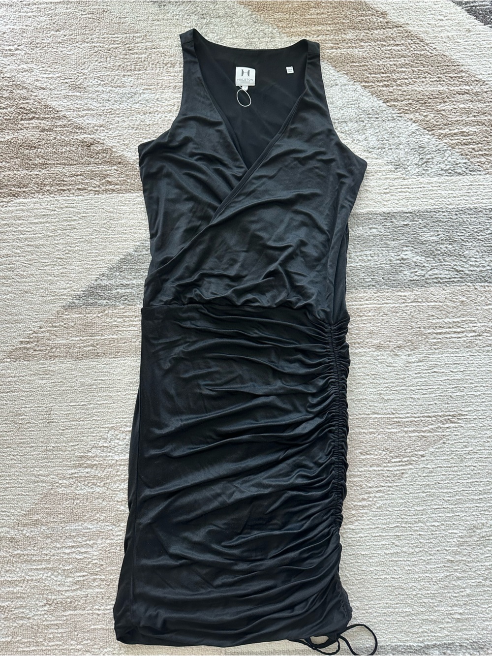Halston Heritage Black Sleeveless Side Tie Ruched Dress Size 2